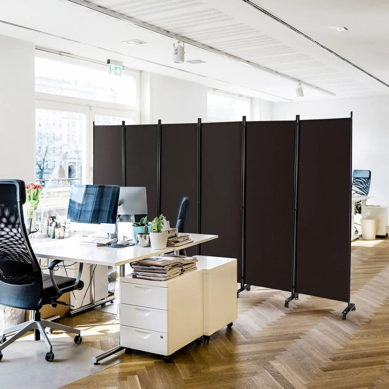 6 Panel Rolling Room Divider on Wheels - 5.7 Feet Tall by DirectDeals