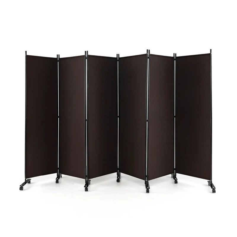6 Panel Rolling Room Divider on Wheels - 5.7 Feet Tall by DirectDeals