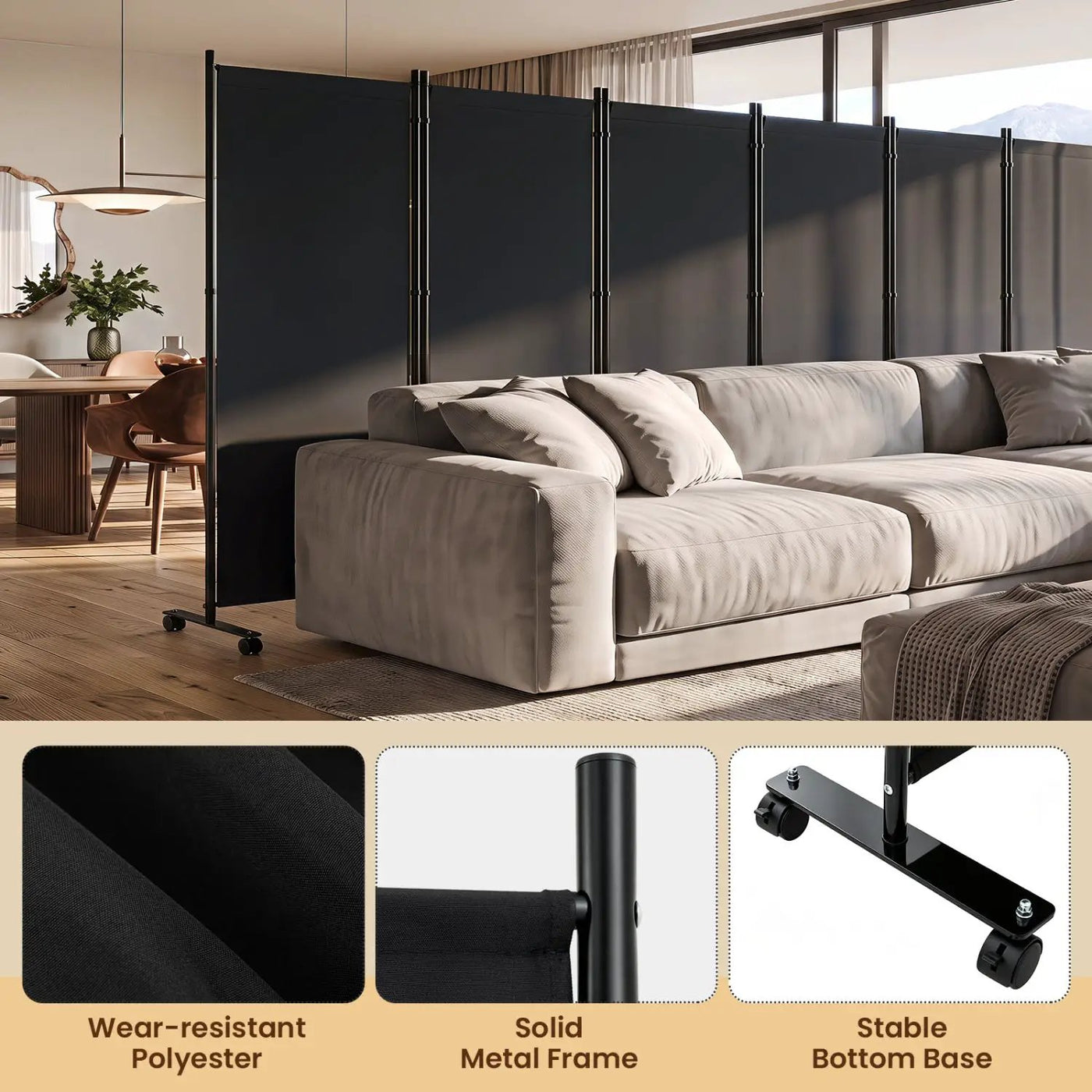 6-Panel Folding Room Divider with Wheels by DirectDeals