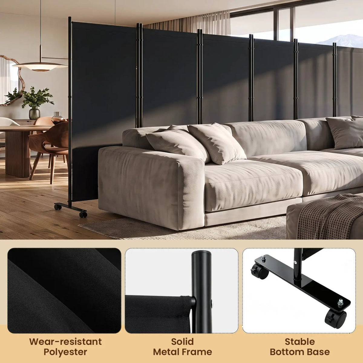 6-Panel Folding Room Divider with Wheels by DirectDeals