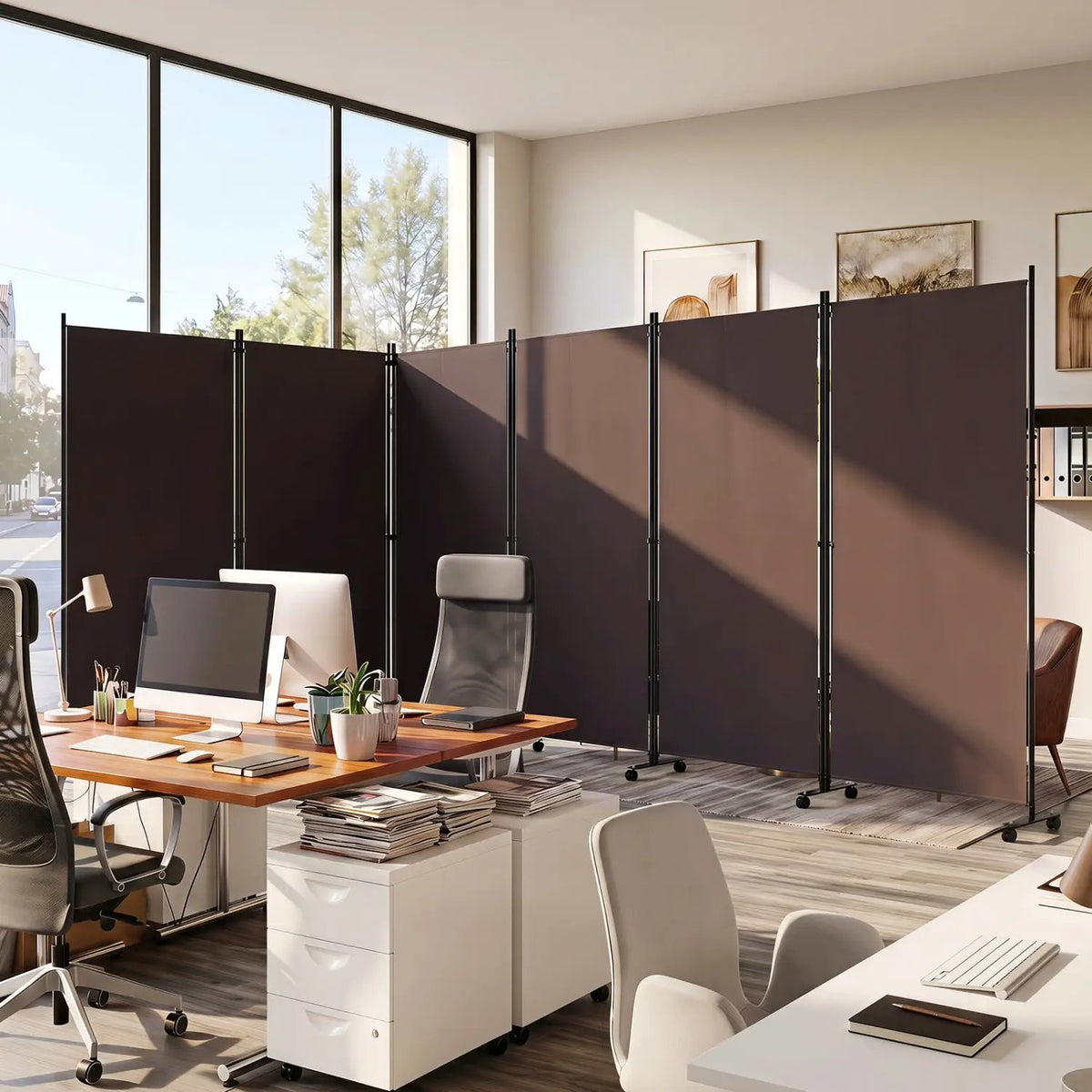 6-Panel Folding Room Divider with Wheels by DirectDeals