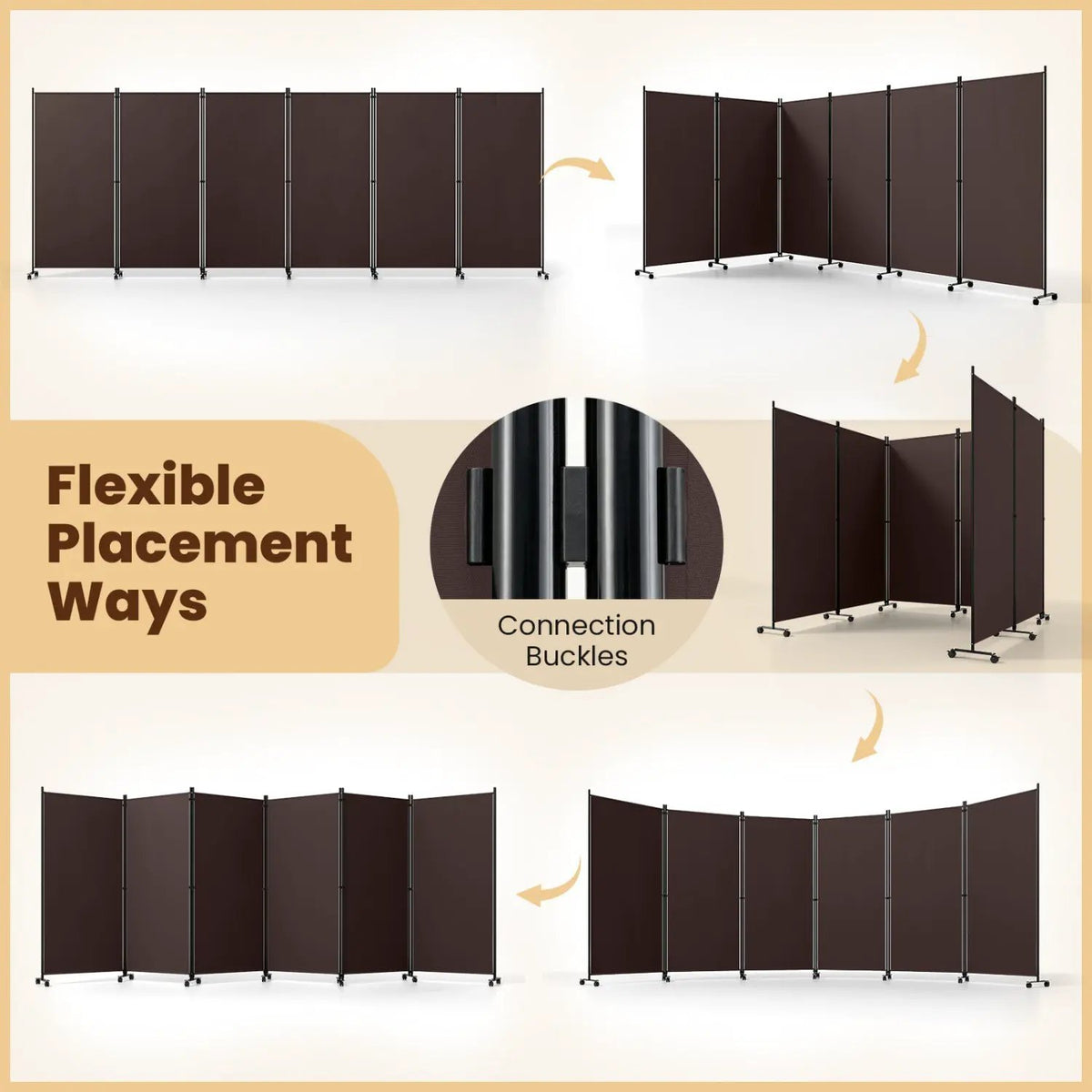 6-Panel Folding Room Divider with Wheels by DirectDeals