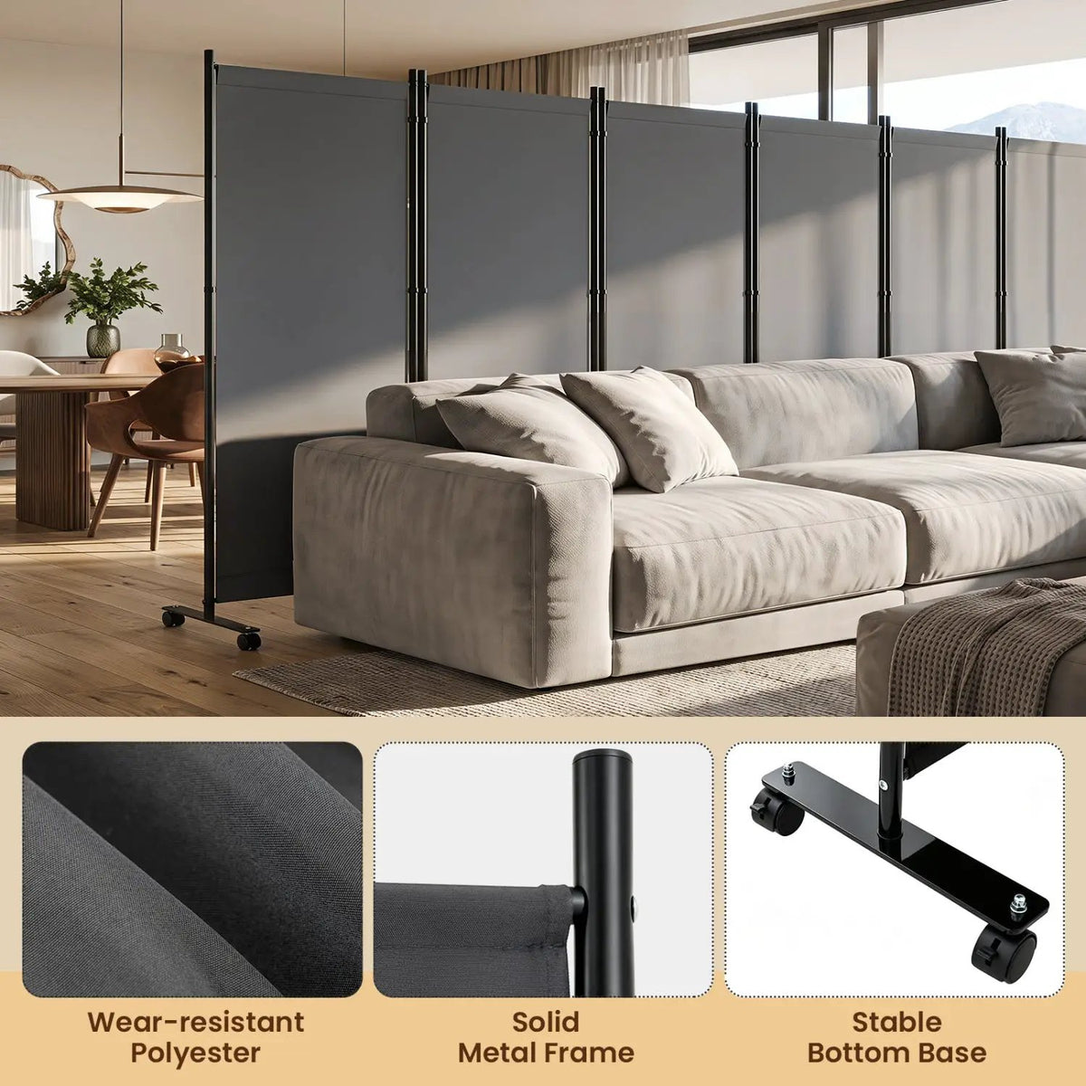6-Panel Folding Room Divider with Wheels by DirectDeals