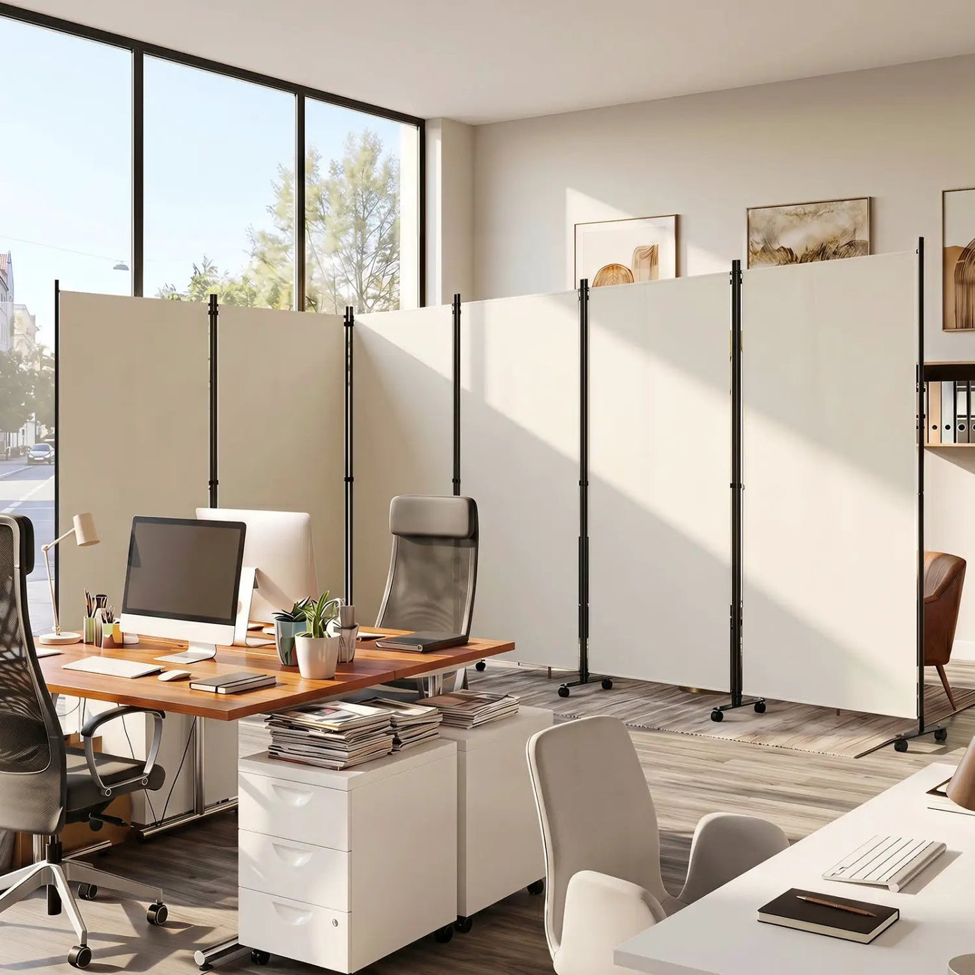 6-Panel Folding Room Divider with Wheels by DirectDeals