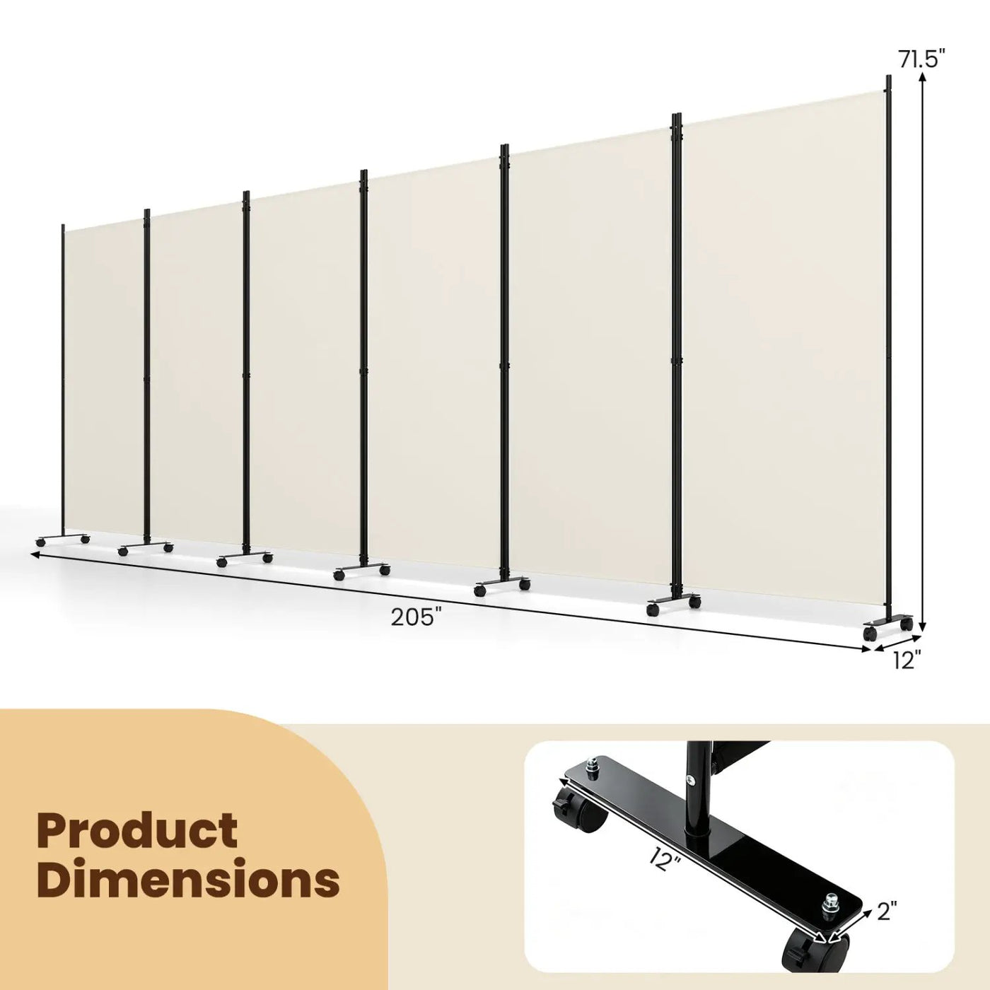 6-Panel Folding Room Divider with Wheels by DirectDeals