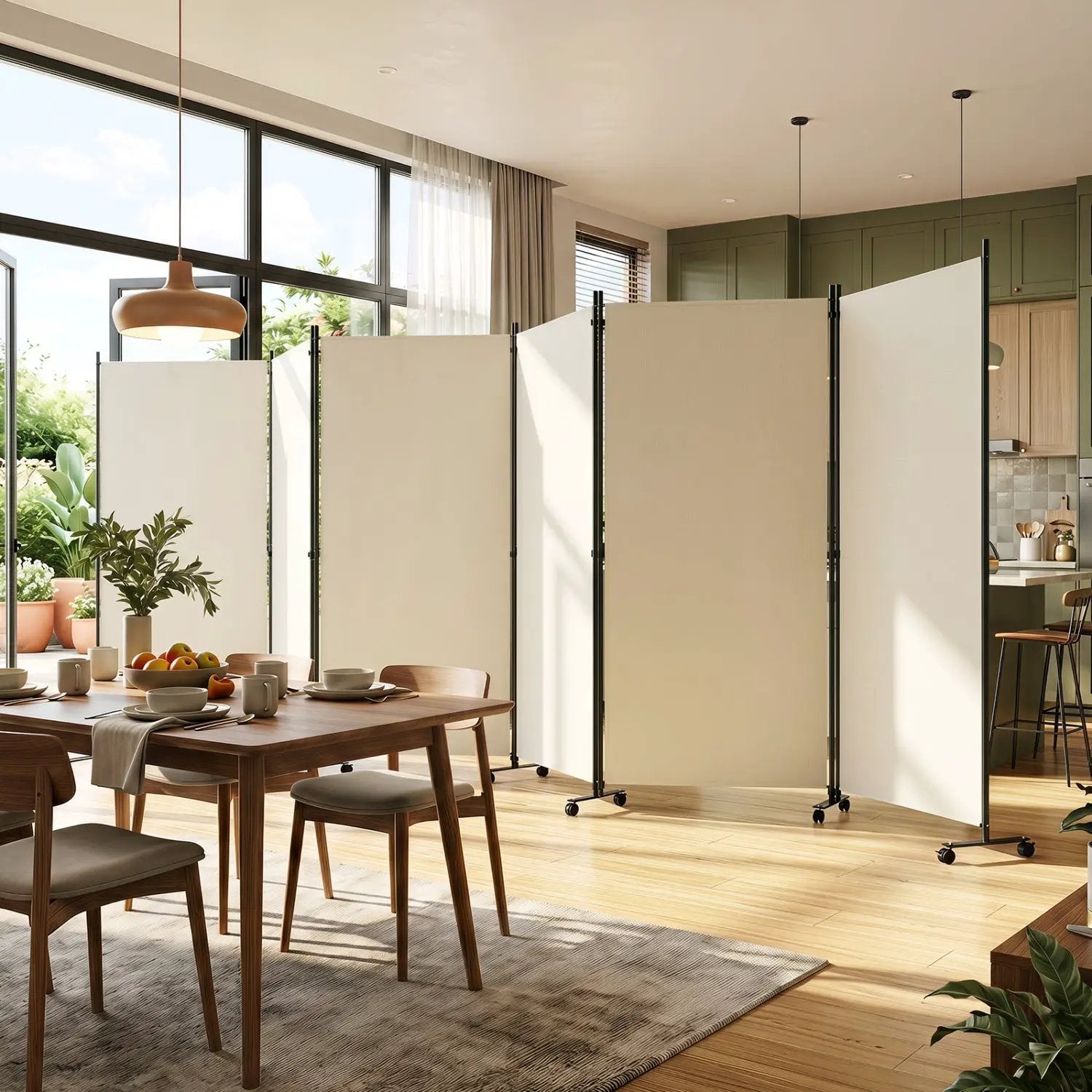 6-Panel Folding Room Divider with Wheels by DirectDeals