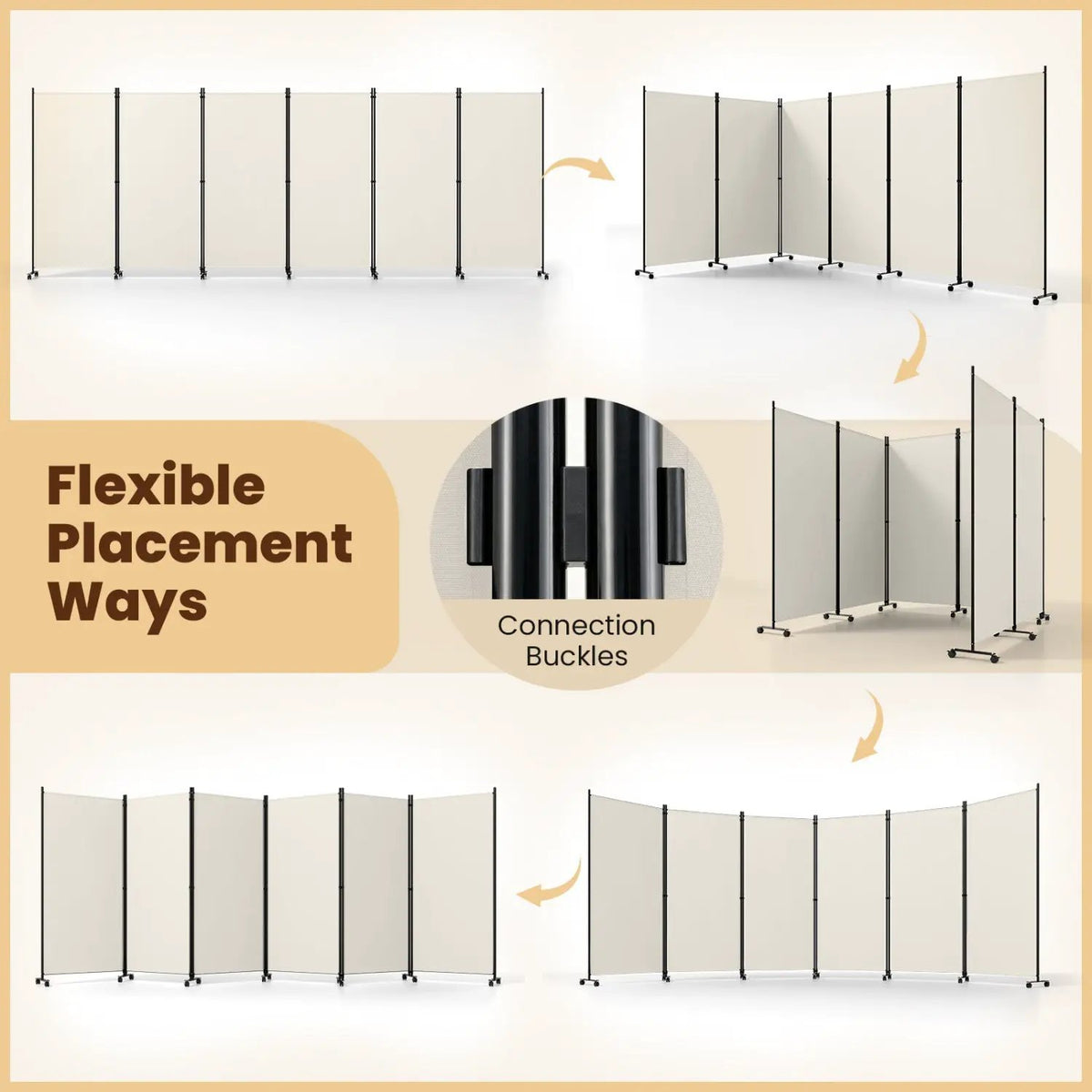 6-Panel Folding Room Divider with Wheels by DirectDeals