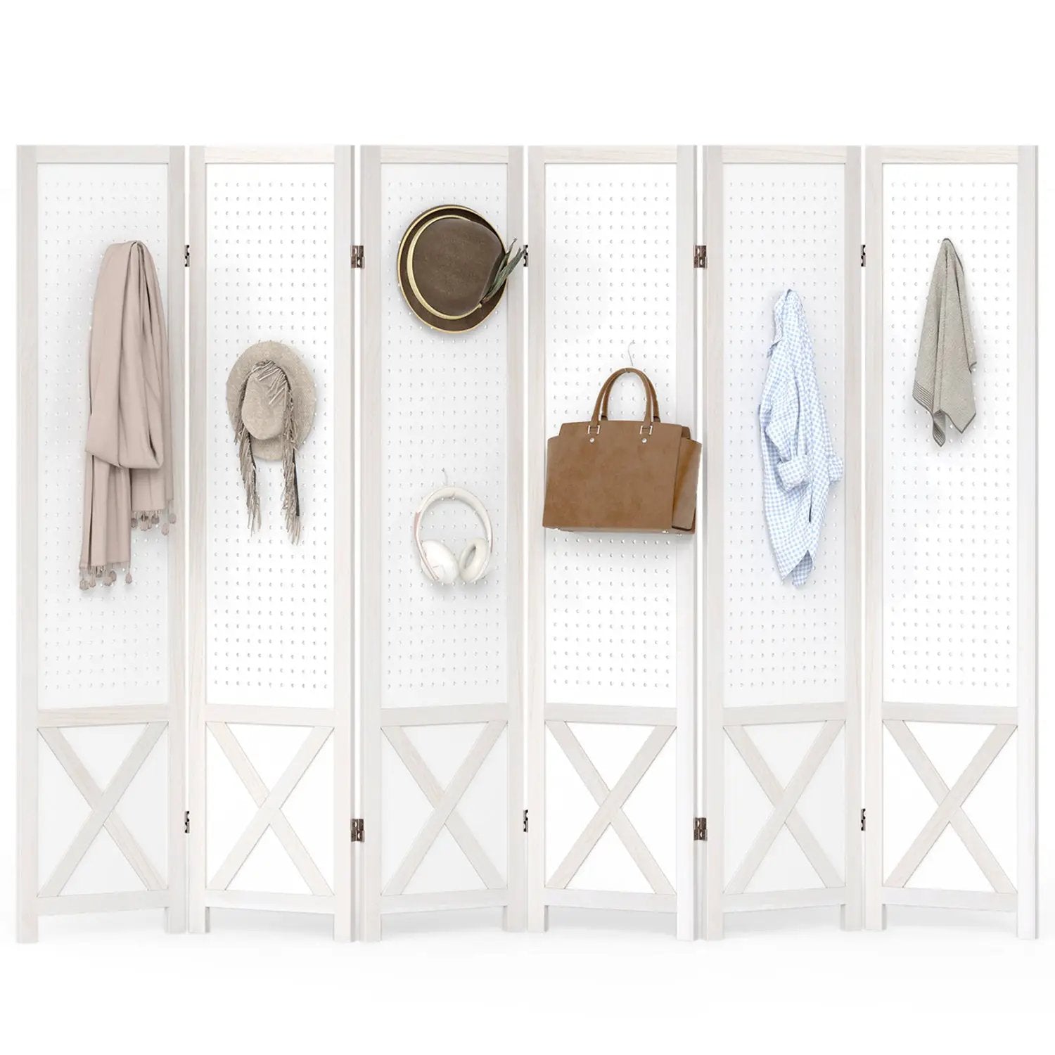 6-Panel Pegboard Room Divider 67 Inches Tall Foldable Privacy Screen by DirectDeals