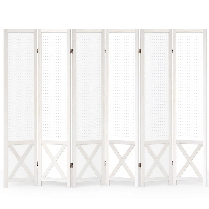 6-Panel Pegboard Room Divider 67 Inches Tall Foldable Privacy Screen by DirectDeals