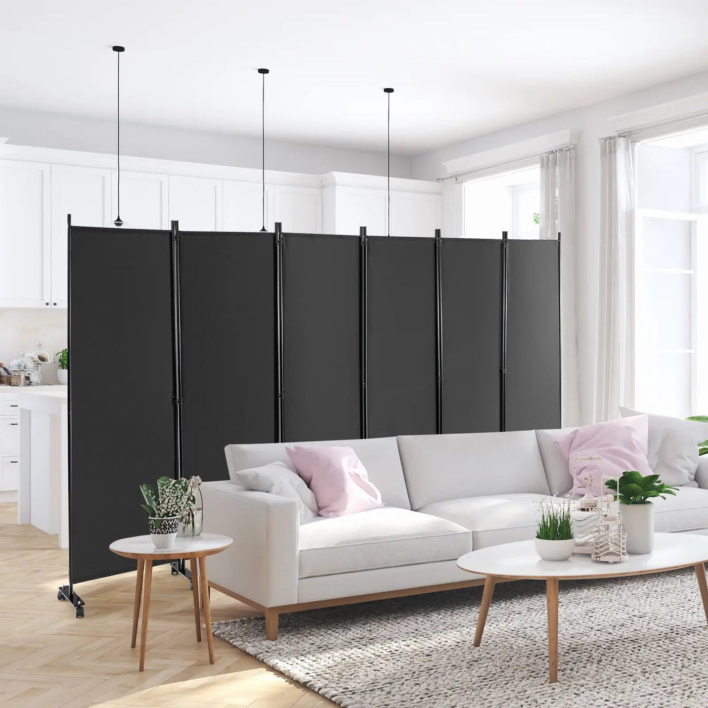 6 Panel 5.7 Feet Tall Rolling Room Divider on Wheels by DirectDeals