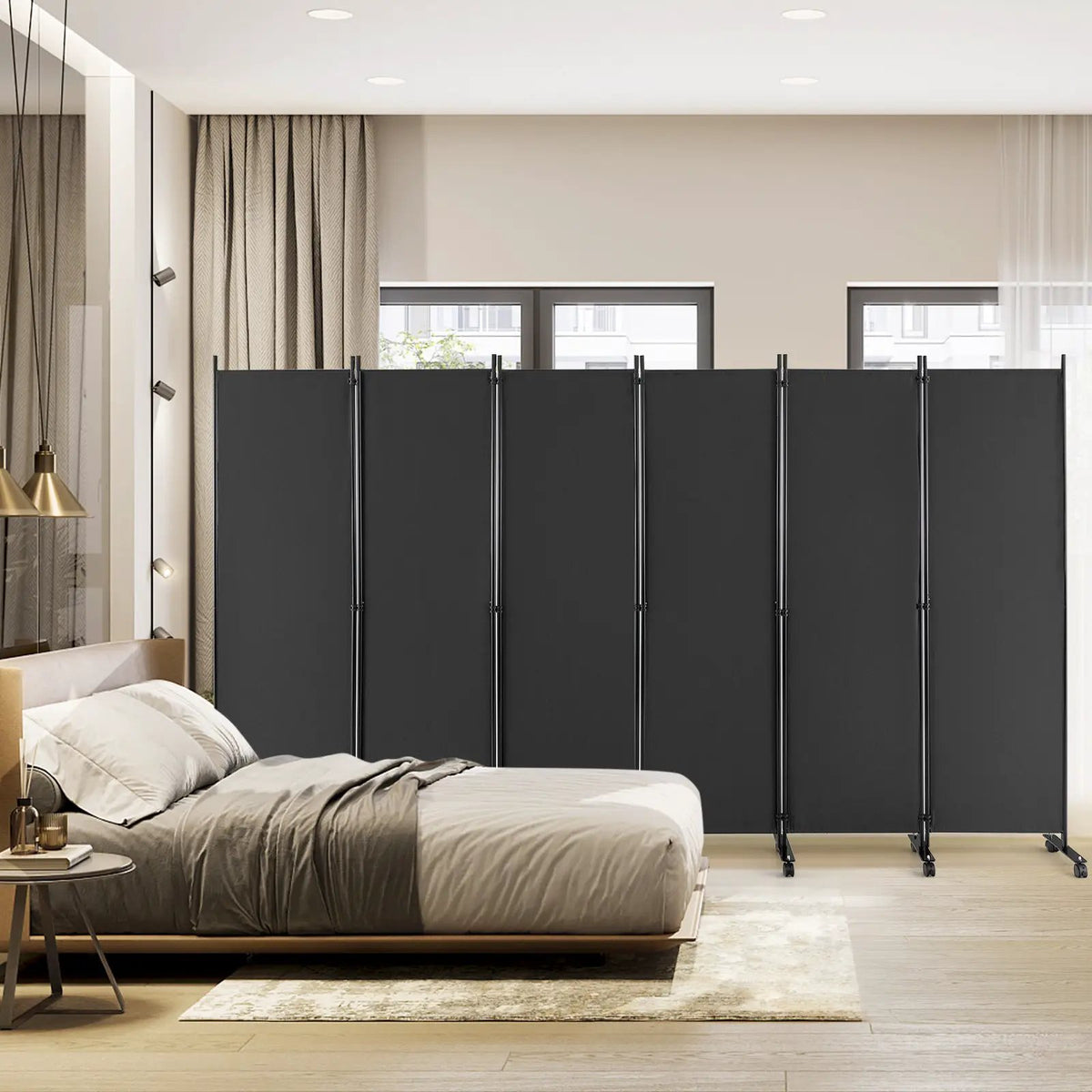 6 Panel 5.7 Feet Tall Rolling Room Divider on Wheels by DirectDeals