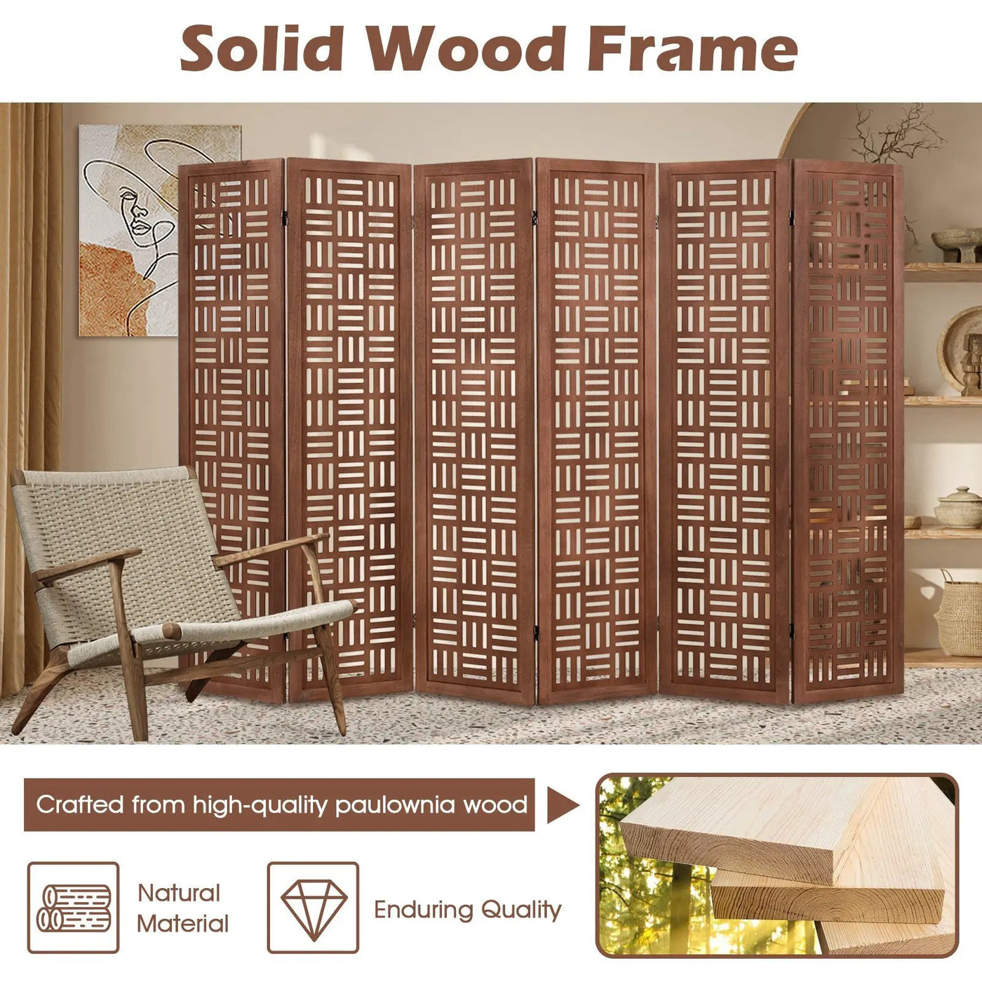 4-Panel Solid Wood Room Divider Folding Partition Stand by DirectDeals