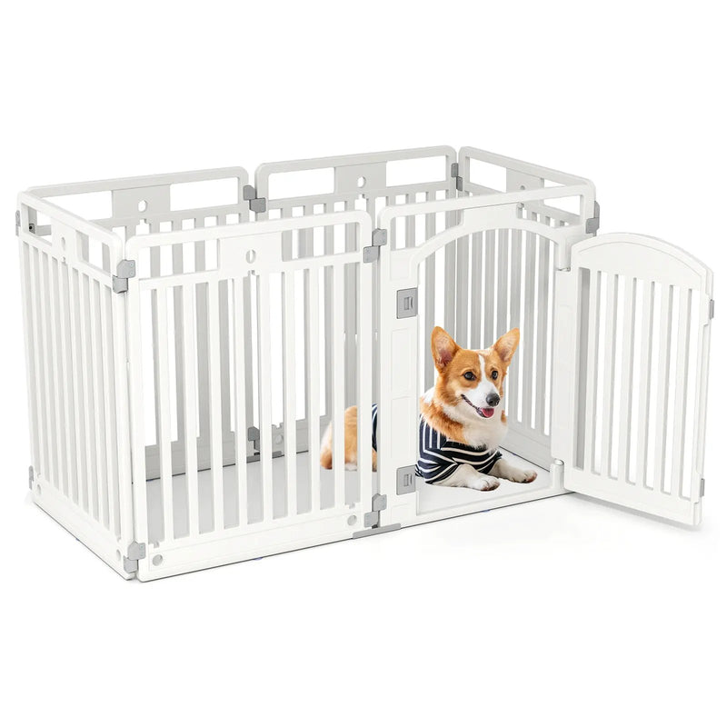 6-Panel Tall Dog Playpen Foldable Pet Fence with Locking Door-White by DirectDeals