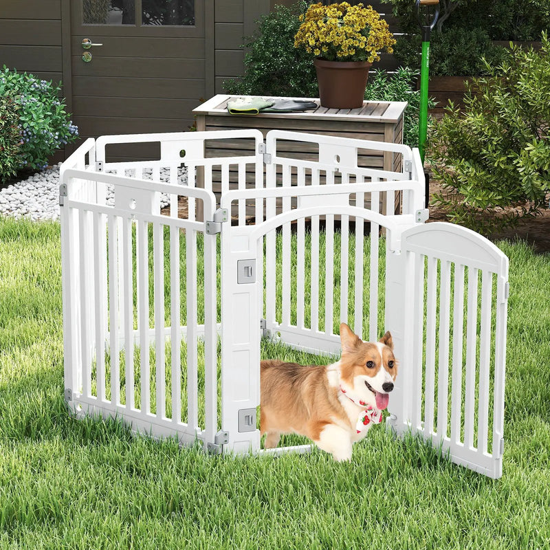 6-Panel Tall Dog Playpen Foldable Pet Fence with Locking Door-White by DirectDeals