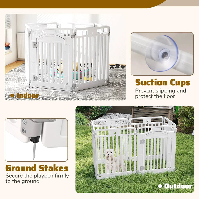 6-Panel Tall Dog Playpen Foldable Pet Fence with Locking Door-White by DirectDeals