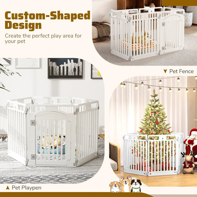 6-Panel Tall Dog Playpen Foldable Pet Fence with Locking Door-White by DirectDeals