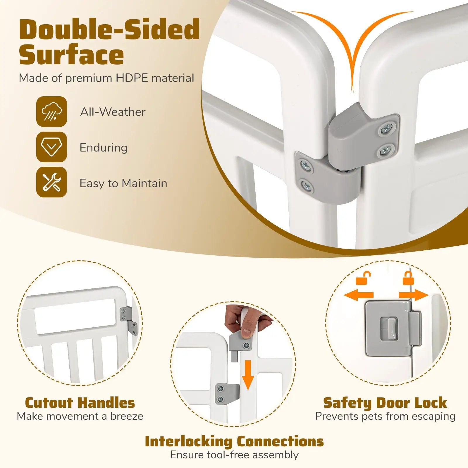 6-Panel Tall Dog Playpen Foldable Pet Fence with Locking Door-White by DirectDeals