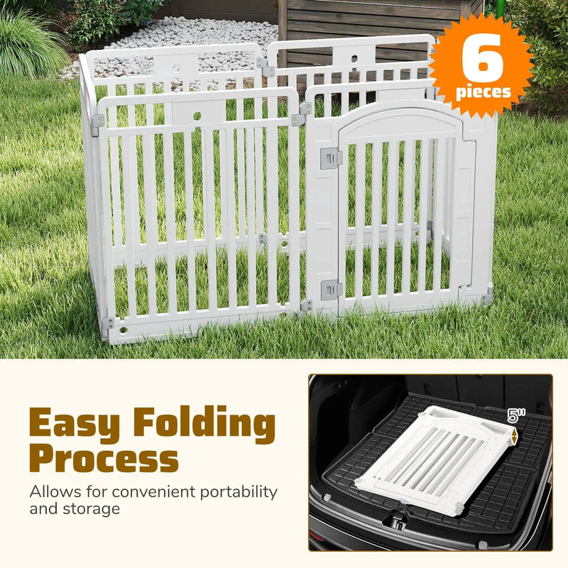 6-Panel Tall Dog Playpen Foldable Pet Fence with Locking Door-White by DirectDeals
