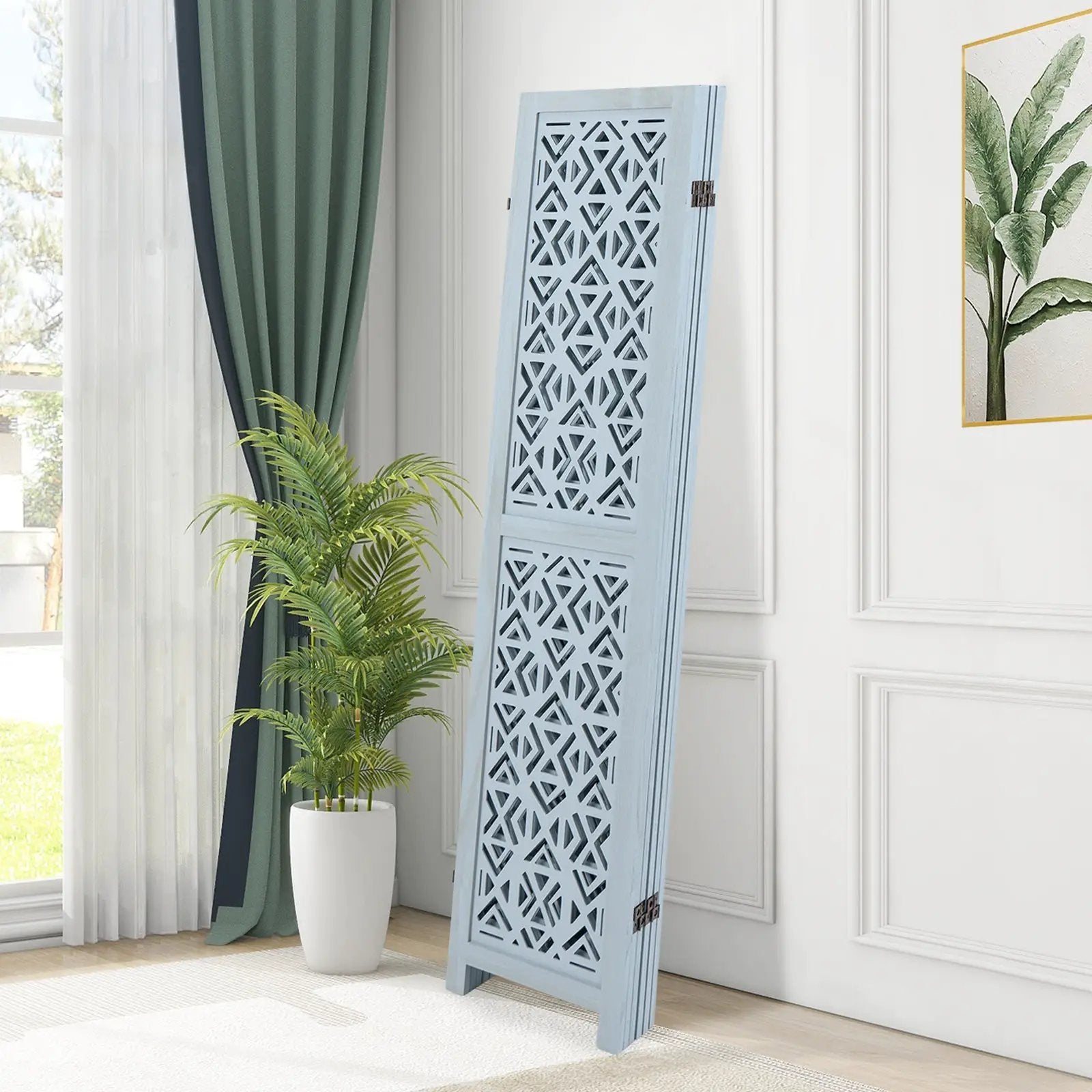 4/6 Panel Wooden Room Divider with Carved Cutout Pattern and Solid Wood Frame by DirectDeals