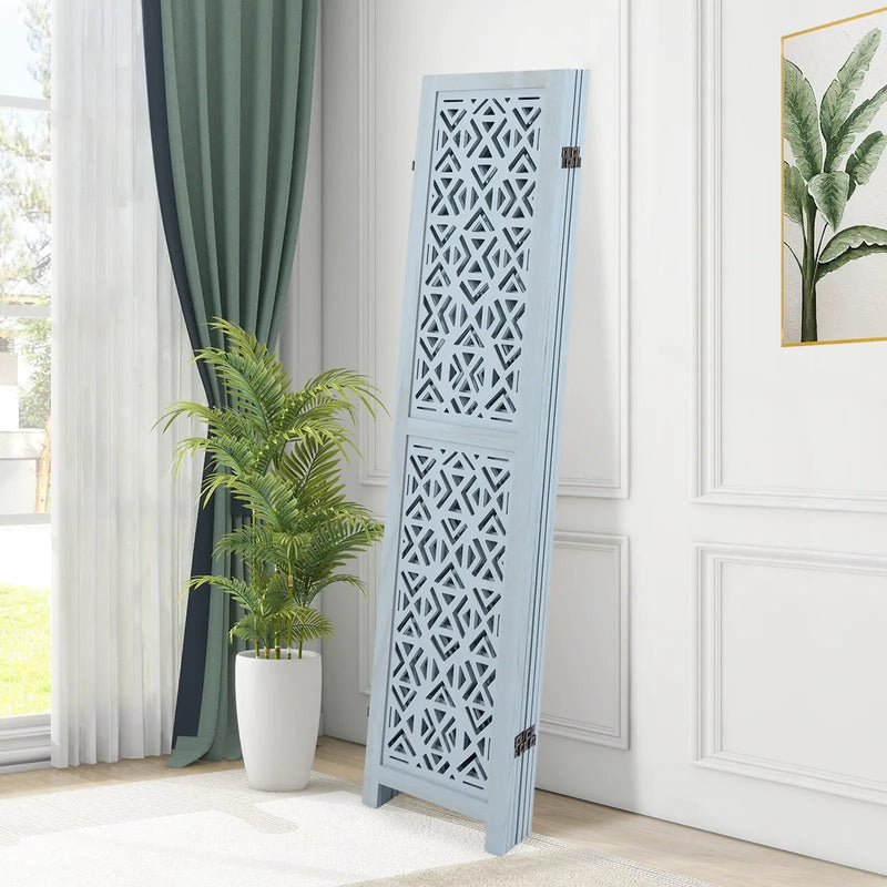 4/6 Panel Wooden Room Divider with Carved Cutout Pattern and Solid Wood Frame by DirectDeals