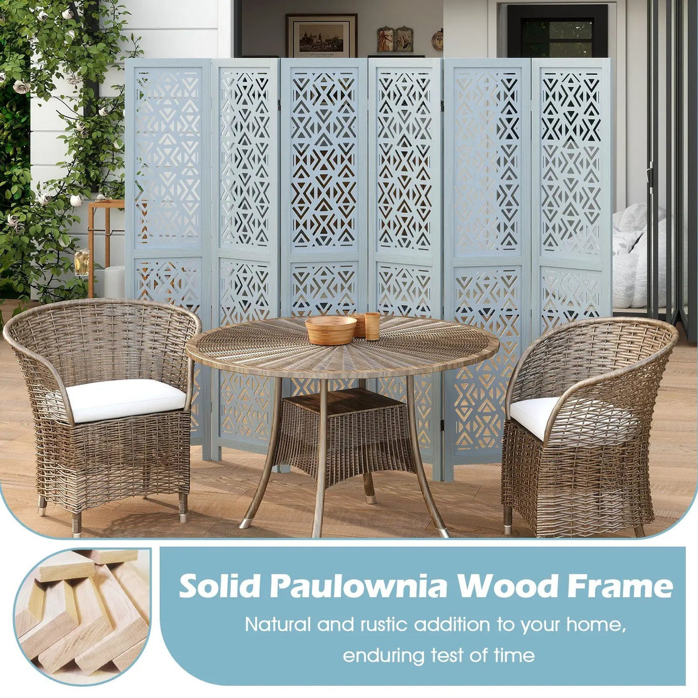 4/6 Panel Wooden Room Divider with Carved Cutout Pattern and Solid Wood Frame by DirectDeals