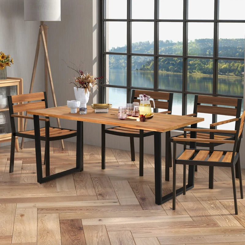 6-Person Acacia Wood Outdoor Dining Table with 2 Inch Umbrella Hole by DirectDeals