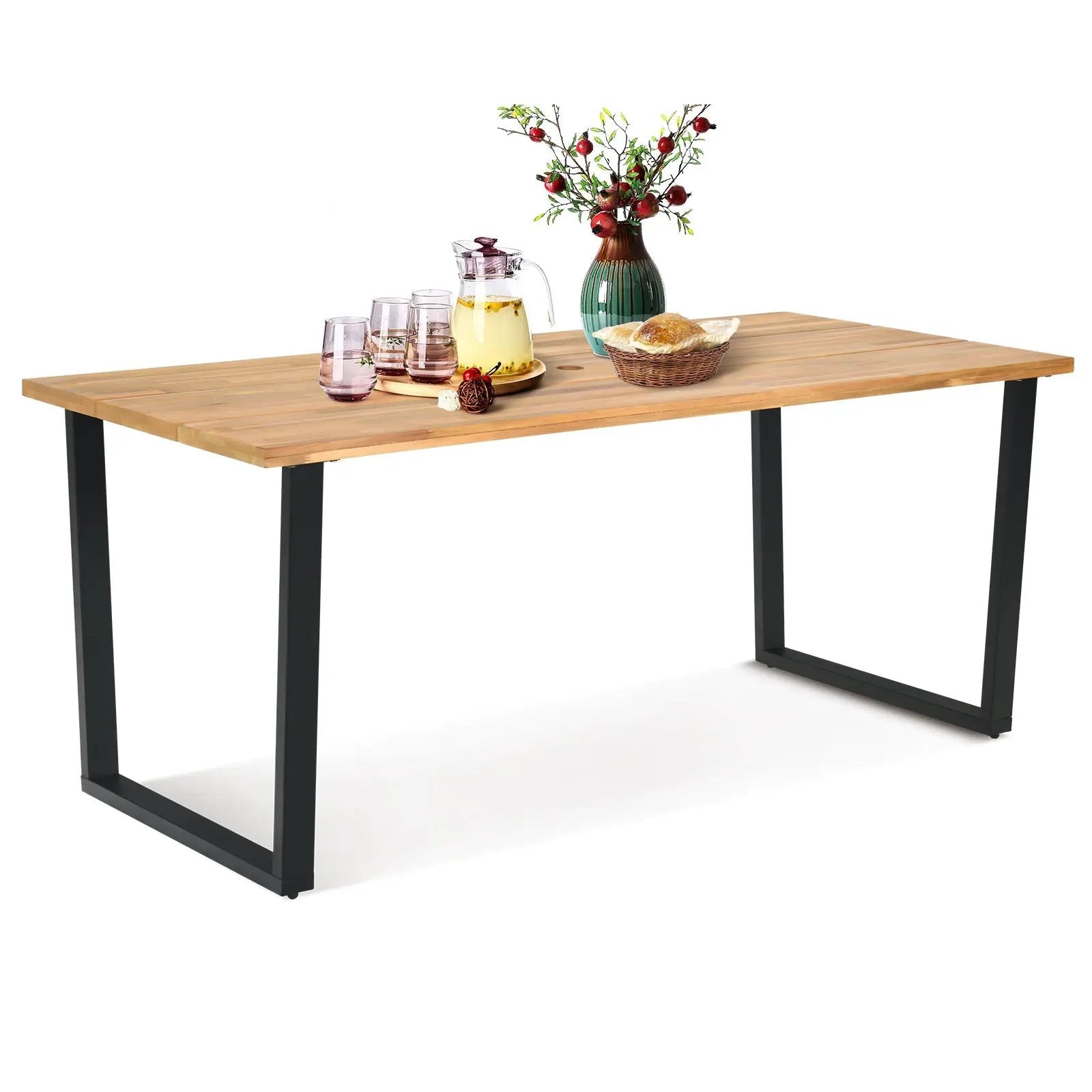 6-Person Acacia Wood Outdoor Dining Table with 2 Inch Umbrella Hole by DirectDeals