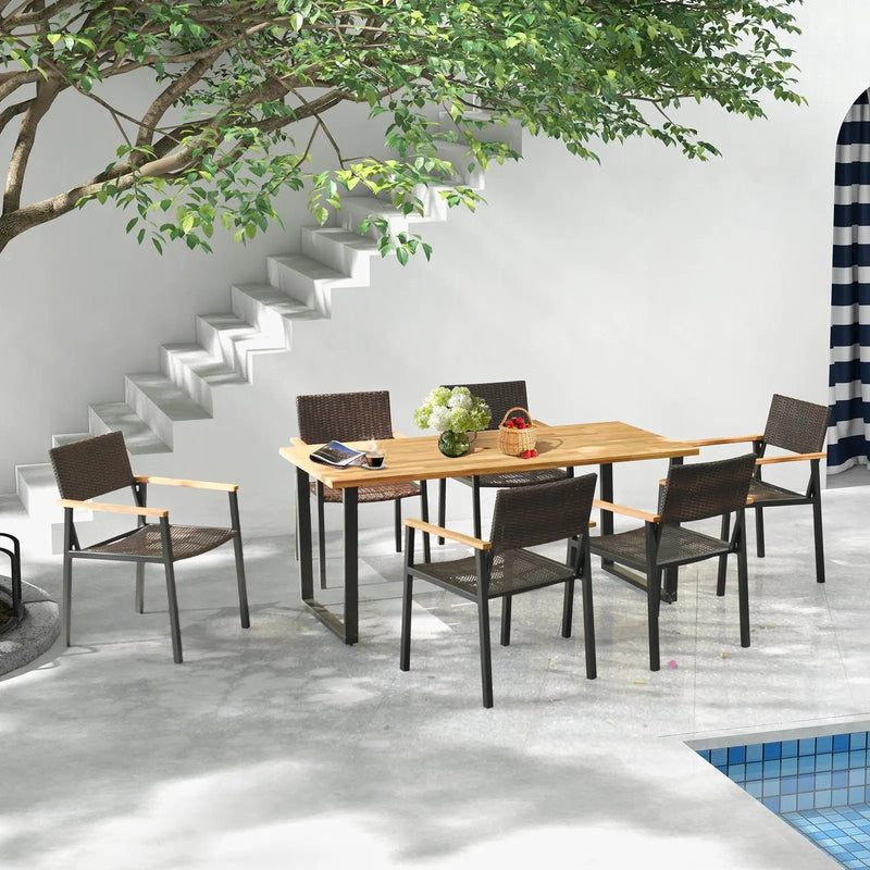6-Person Acacia Wood Outdoor Dining Table with 2 Inch Umbrella Hole by DirectDeals