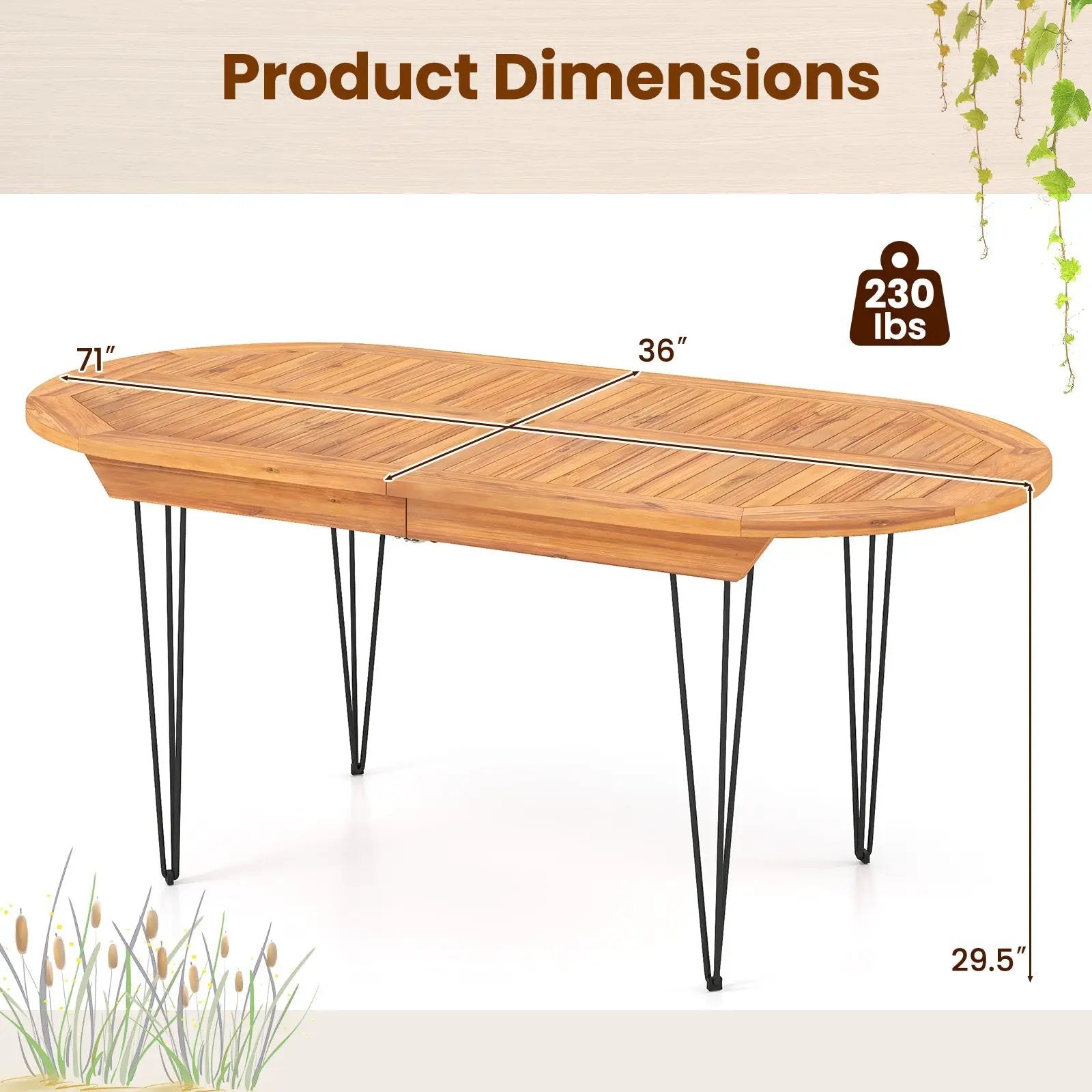 6 Person 71 Inch Patio Dining Table with Teak Wood Tabletop by DirectDeals