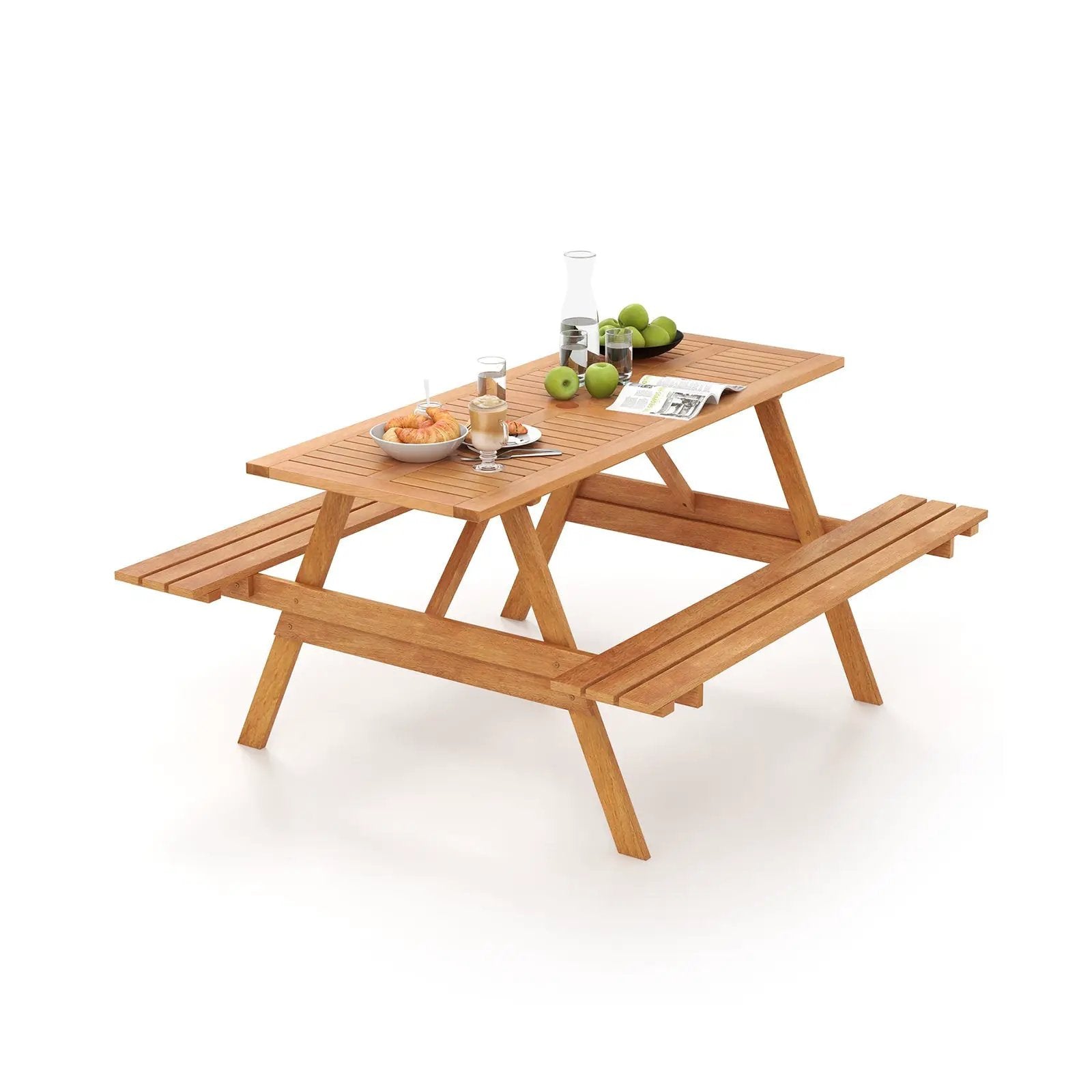 6 Person Picnic Table Set Patio Rectangle with 2 Built-in Benches and Umbrella Hole by DirectDeals