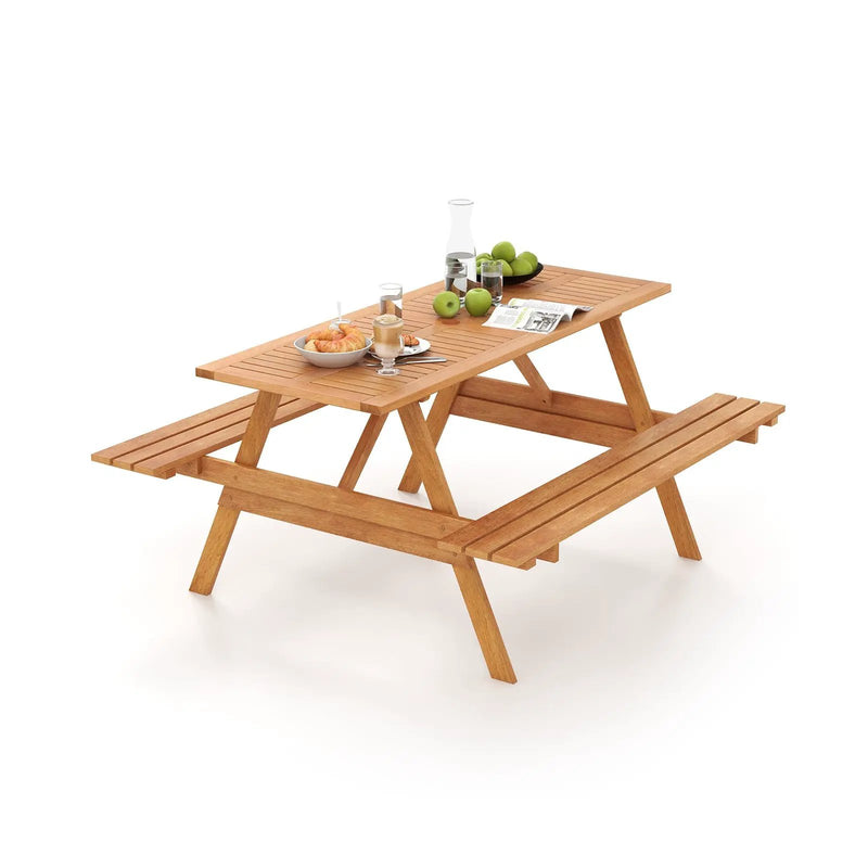 6 Person Picnic Table Set Patio Rectangle with 2 Built-in Benches and Umbrella Hole by DirectDeals