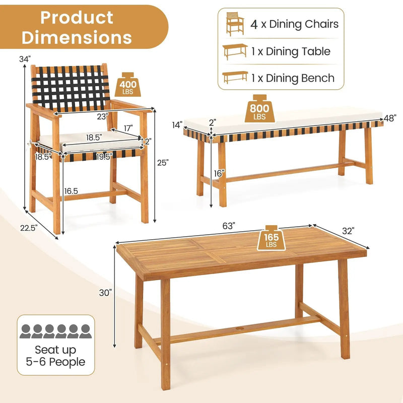 6-Piece Patio Dining Set for 5-6 People Farmhouse Furniture by DirectDeals