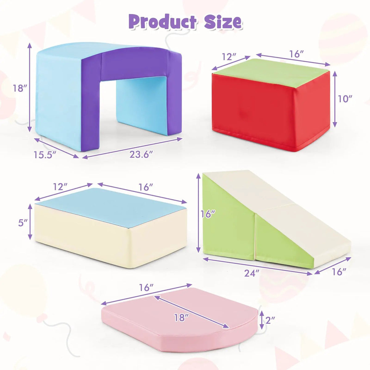 6 Pieces Foam Climbing Blocks Soft Play Climbing for Toddlers with Tunnel by DirectDeals