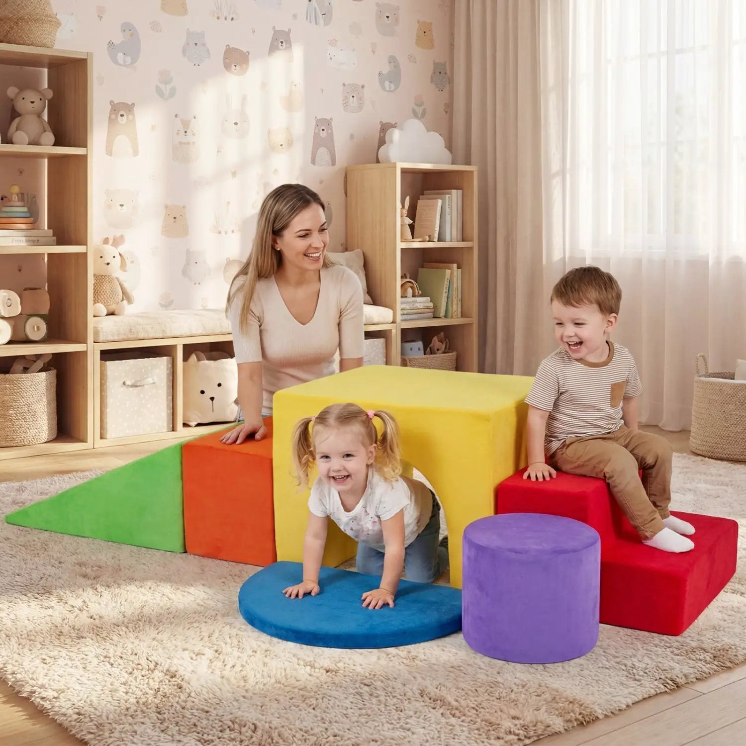 Foam Climbing Blocks Set with Slide and Tunnel - 6 Pieces by DirectDeals