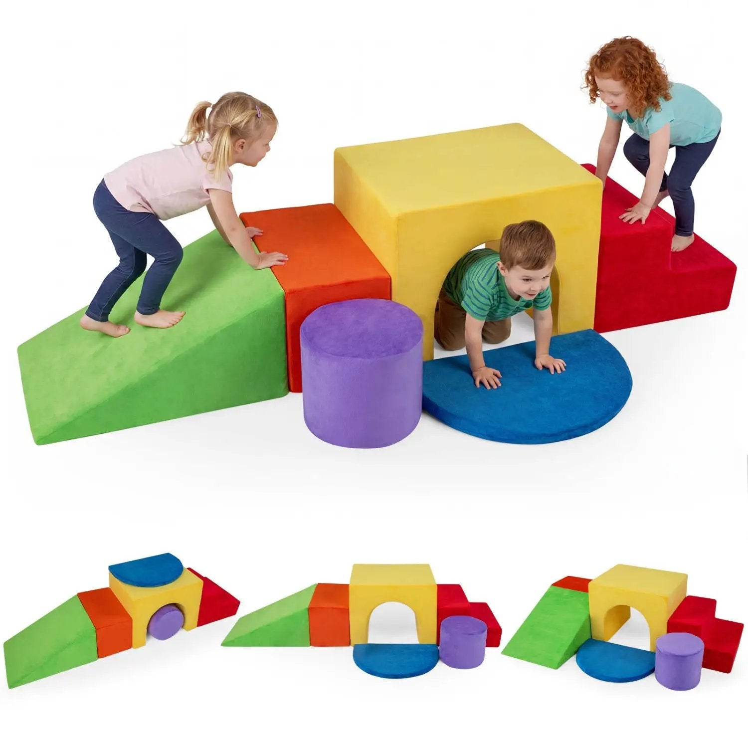 Foam Climbing Blocks Set with Slide and Tunnel - 6 Pieces by DirectDeals