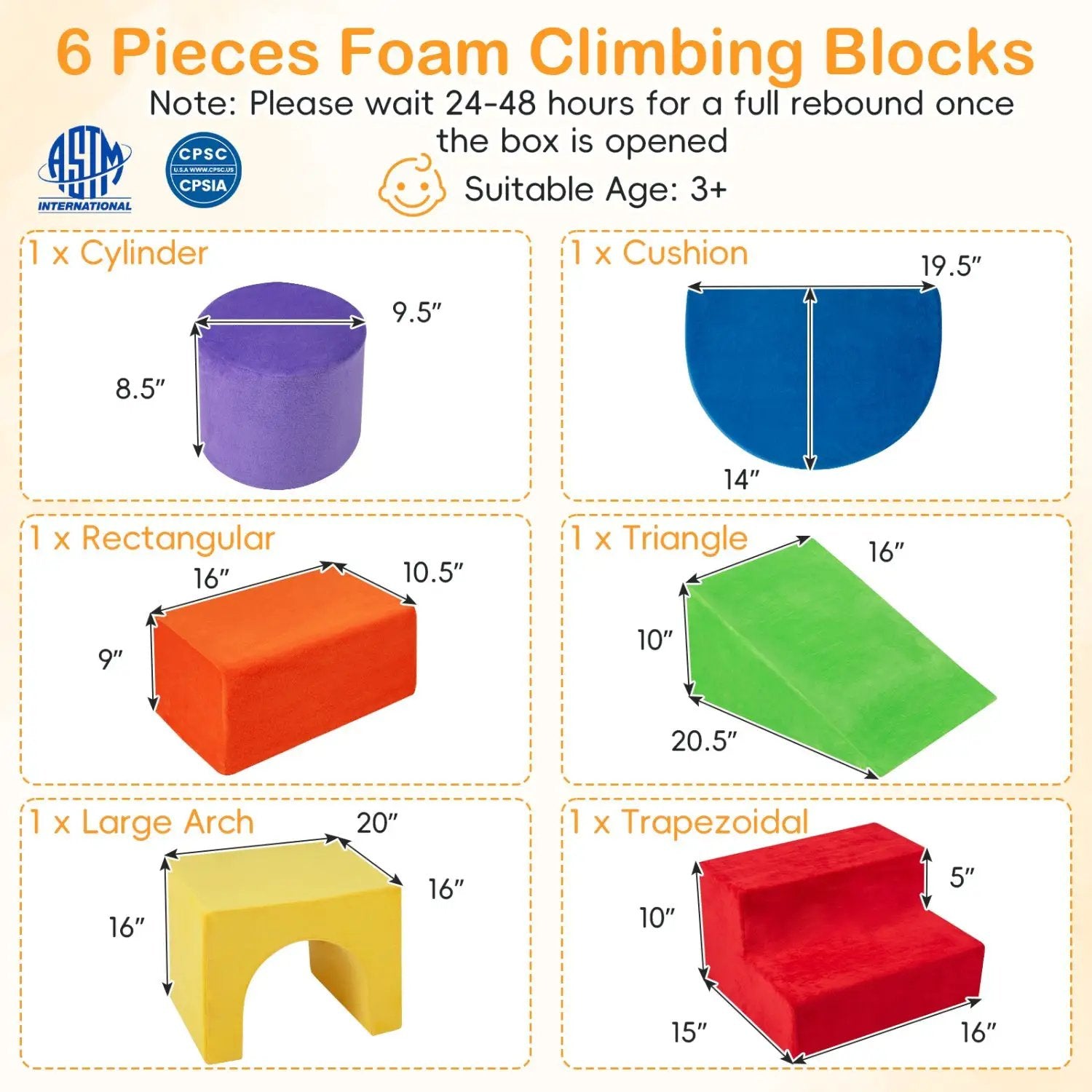 Foam Climbing Blocks Set with Slide and Tunnel - 6 Pieces by DirectDeals
