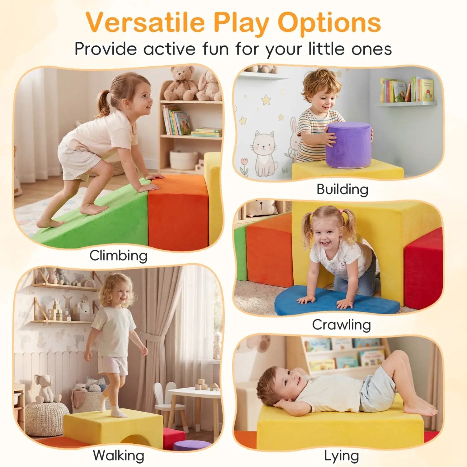 Foam Climbing Blocks Set with Slide and Tunnel - 6 Pieces by DirectDeals