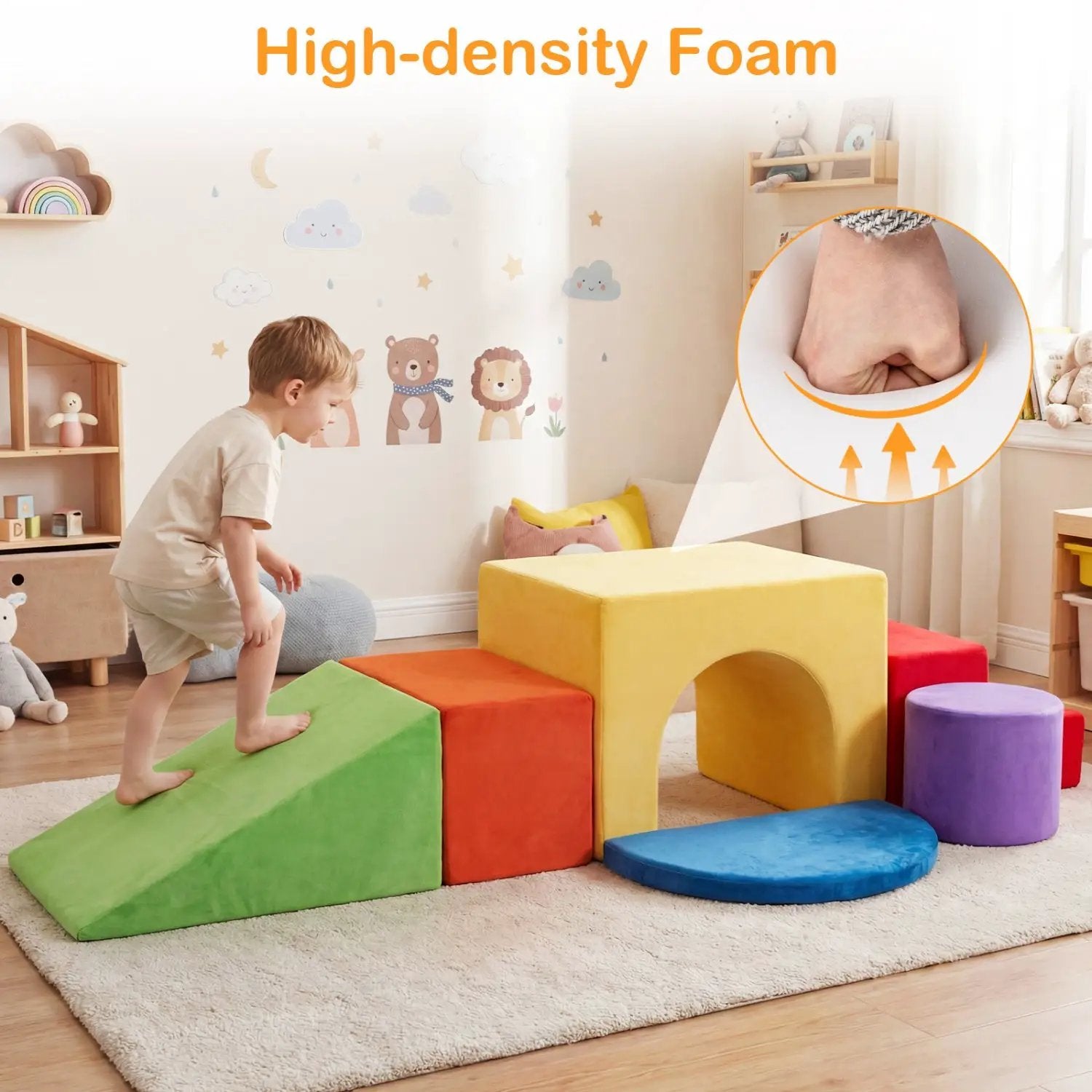 Foam Climbing Blocks Set with Slide and Tunnel - 6 Pieces by DirectDeals