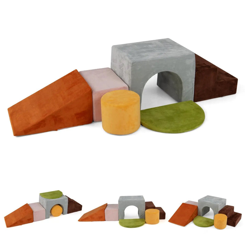 Foam Climbing Blocks Set with Slide and Tunnel - 6 Pieces by DirectDeals