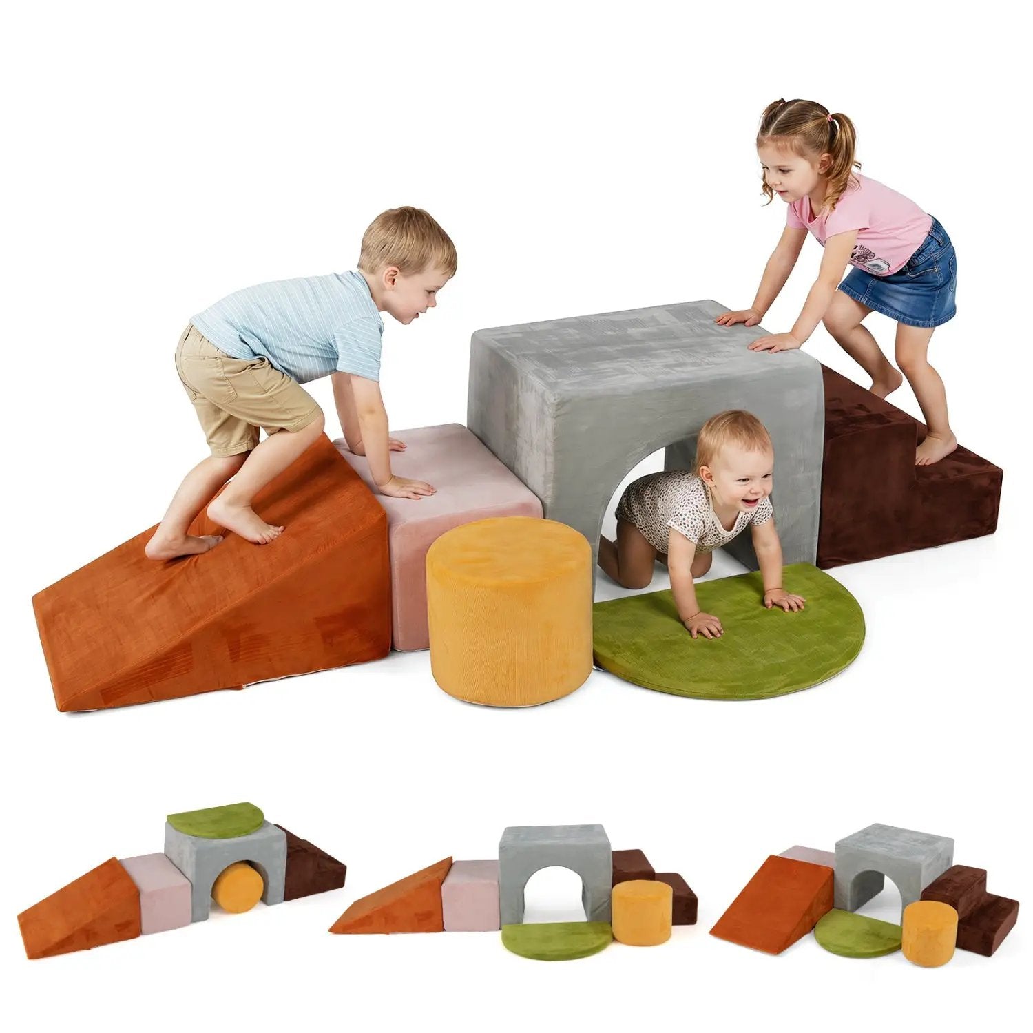 Foam Climbing Blocks Set with Slide and Tunnel - 6 Pieces by DirectDeals