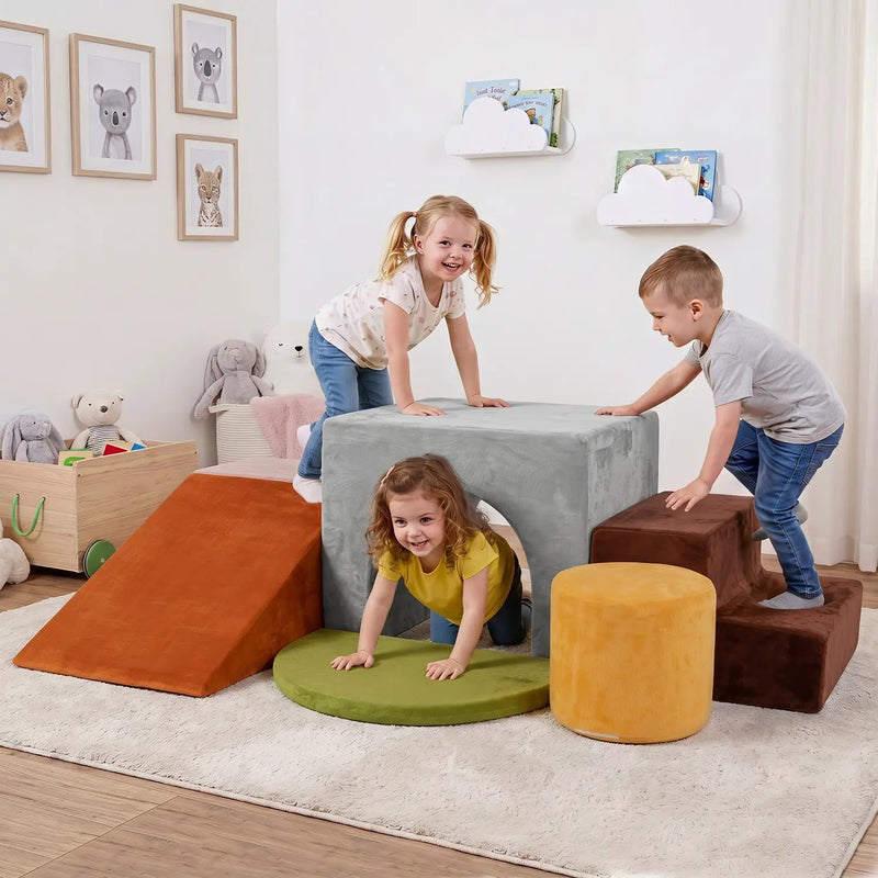 Foam Climbing Blocks Set with Slide and Tunnel - 6 Pieces by DirectDeals