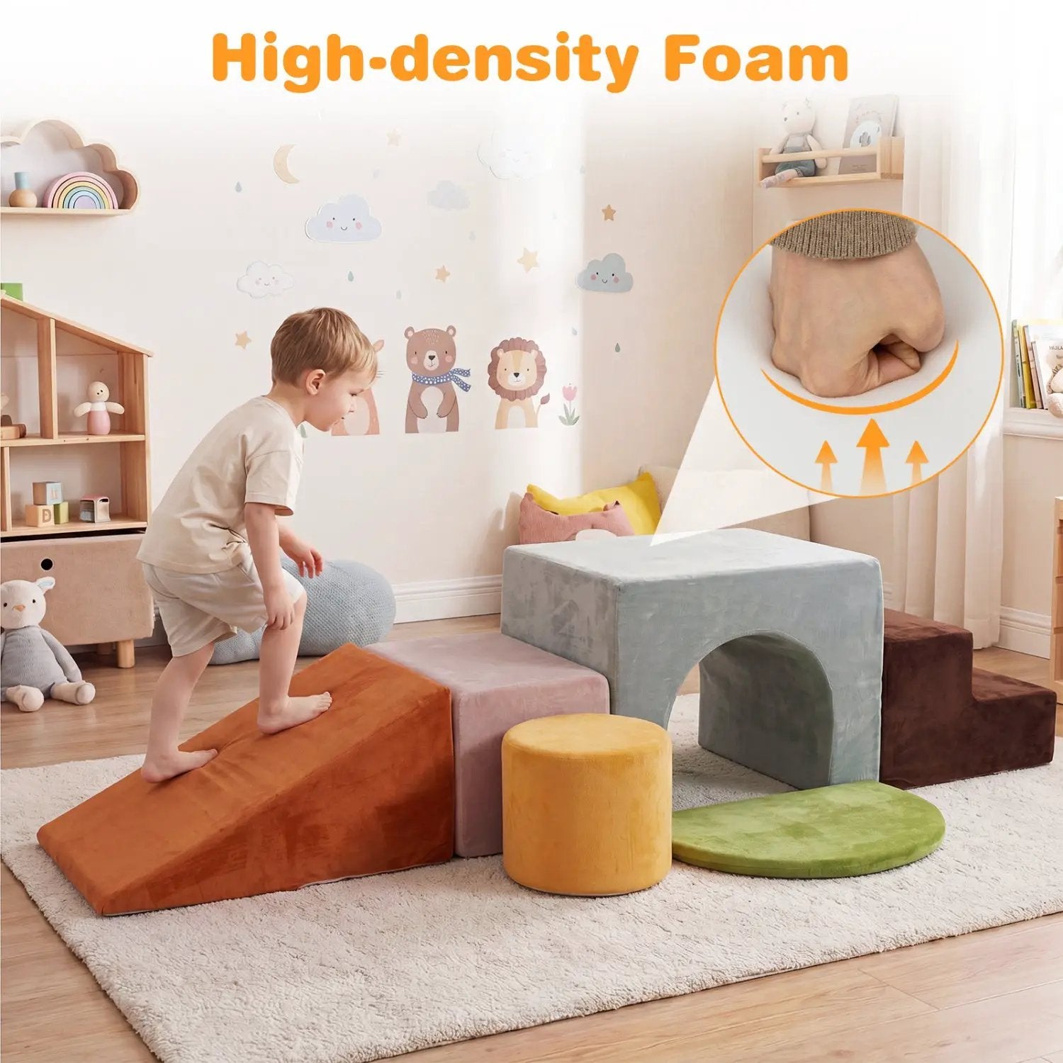 Foam Climbing Blocks Set with Slide and Tunnel - 6 Pieces by DirectDeals