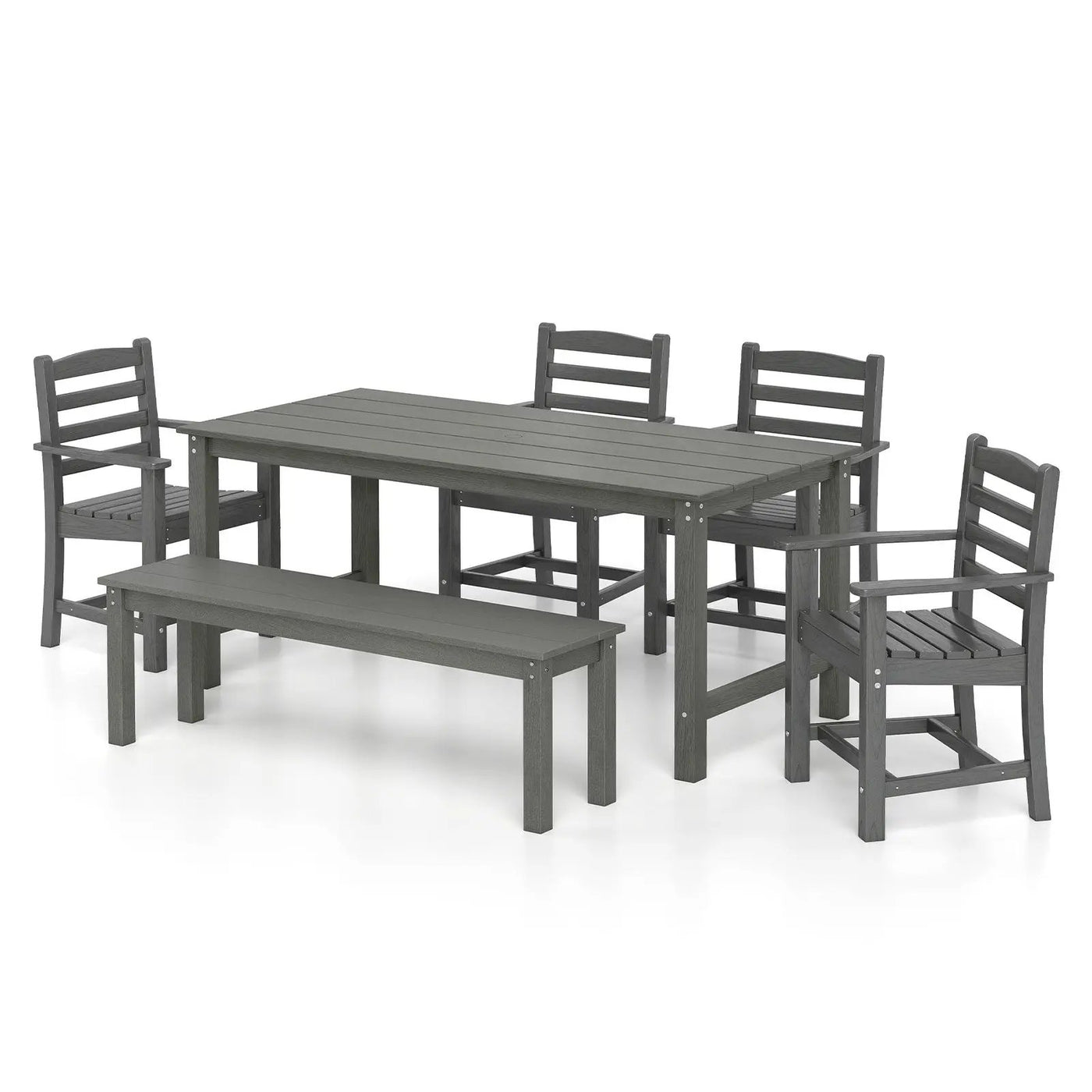 6 Pieces Patio Dining Bench Set Outdoor HDPE Weather Resistant Table and Chairs Set by DirectDeals