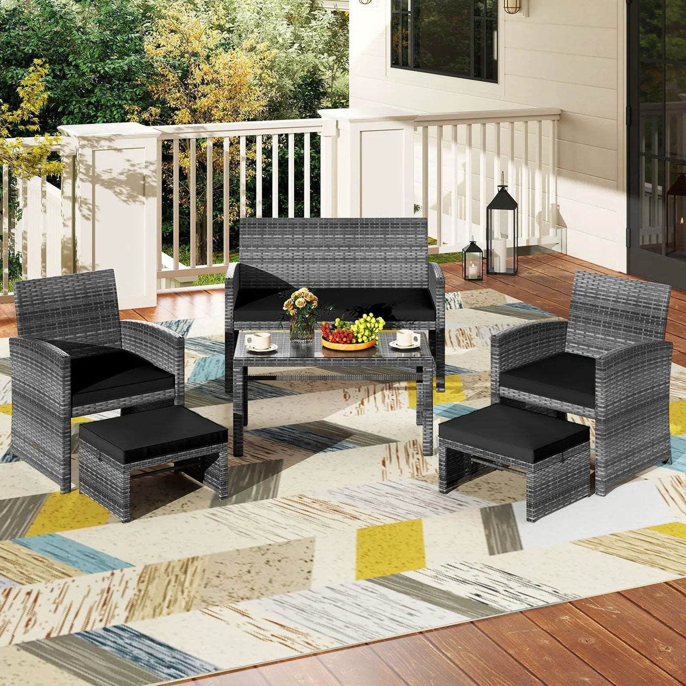 6 Pieces Patio Furniture Set Outdoor Sectional Conversation PE Rattan Sofa Set by DirectDeals