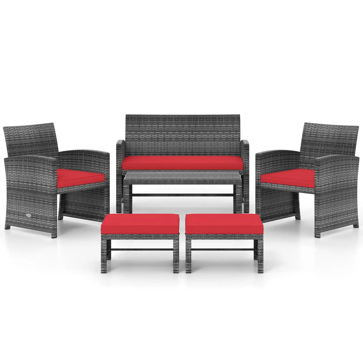 6 Pieces Patio Furniture Set Outdoor Sectional Conversation PE Rattan Sofa Set by DirectDeals