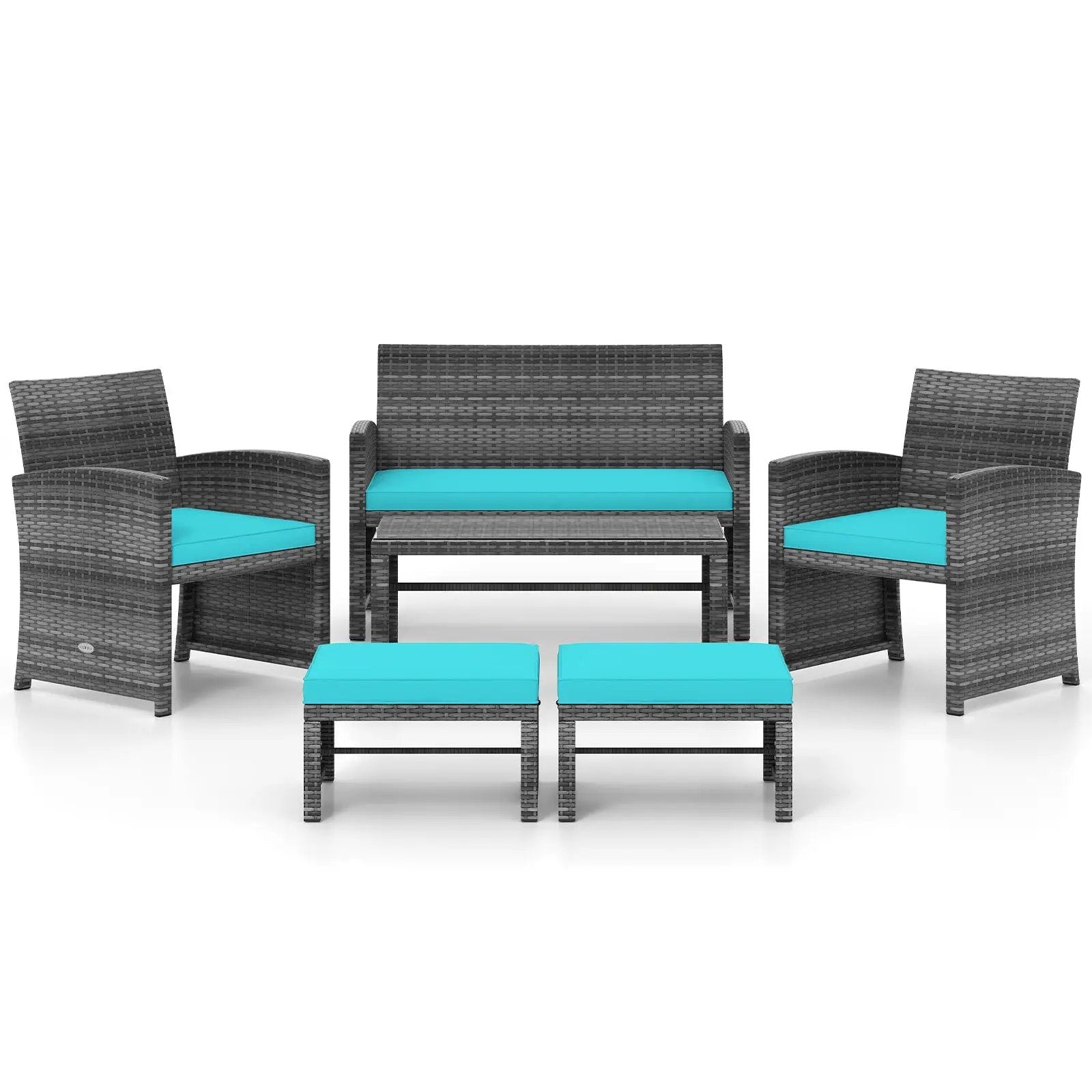 6 Pieces Patio Furniture Set Outdoor Sectional Conversation PE Rattan Sofa Set by DirectDeals