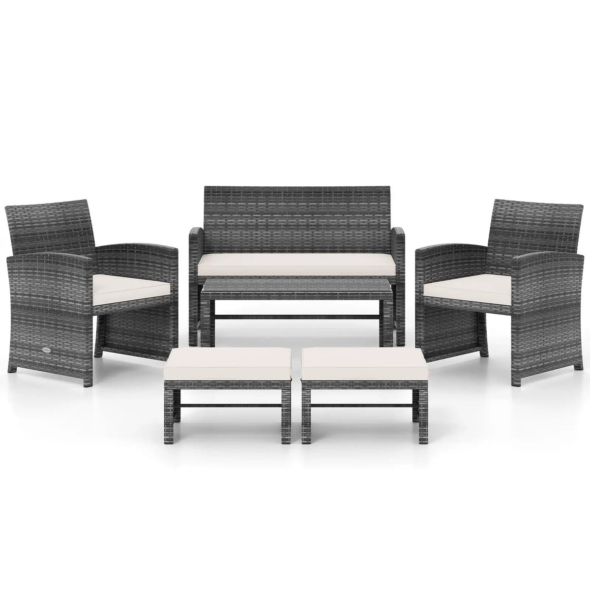 6 Pieces Patio Furniture Set Outdoor Sectional Conversation PE Rattan Sofa Set by DirectDeals