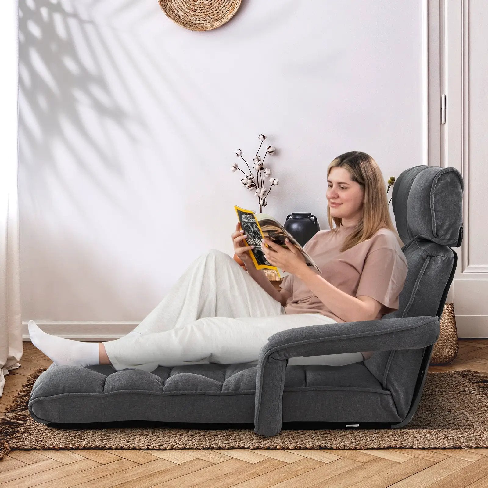 6-Position Adjustable Floor Chair with Adjustable Armrests and Footrest by DirectDeals