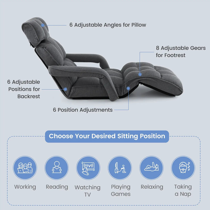 6-Position Adjustable Floor Chair with Adjustable Armrests and Footrest by DirectDeals