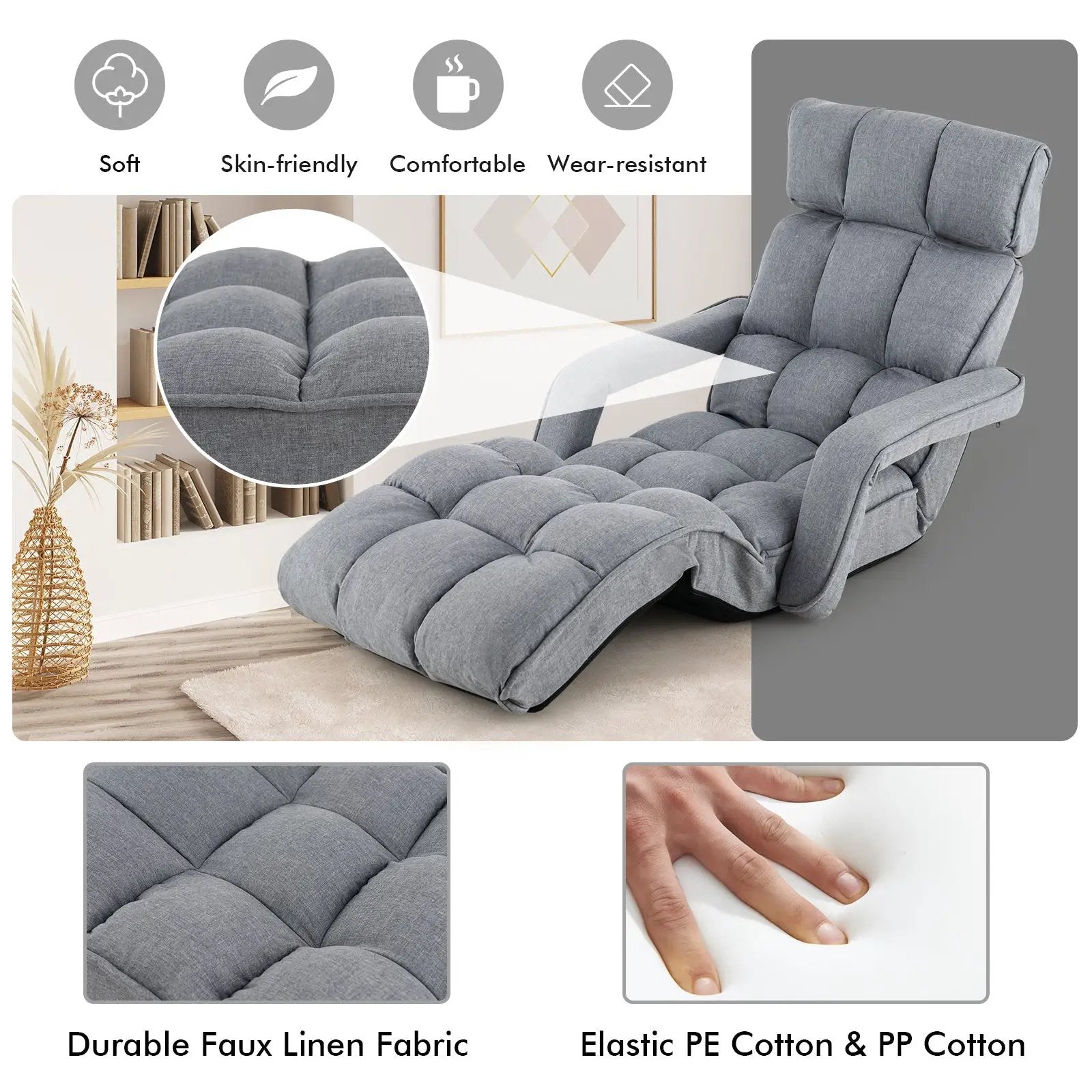 6-Position Adjustable Floor Chair with Adjustable Armrests and Footrest by DirectDeals